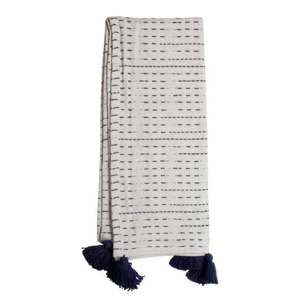Blue Hand Woven 50 x 60 inch Cotton Throw Blanket with Hand Tied Tassels - Foreside Home & Garden | Target