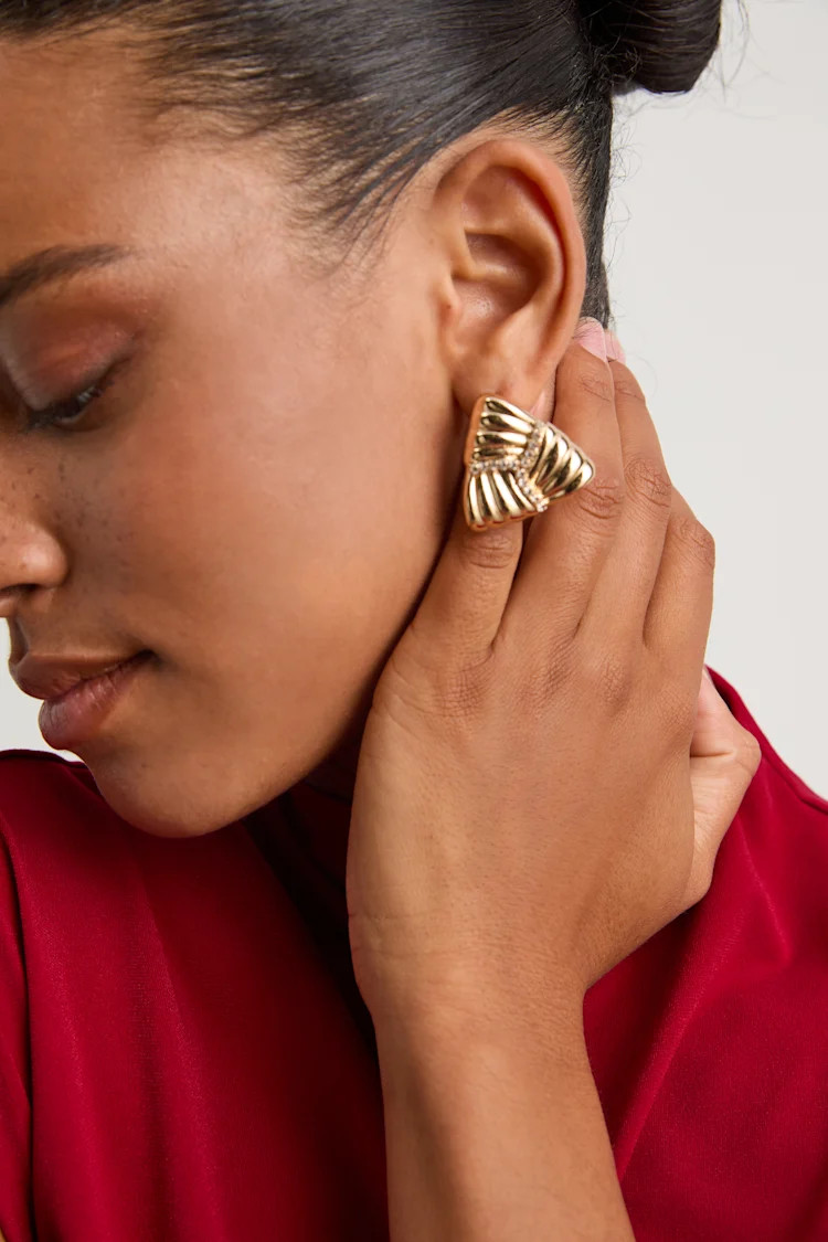 Bianna Gold Rhinestone Triangle Stud Earrings | Lulus