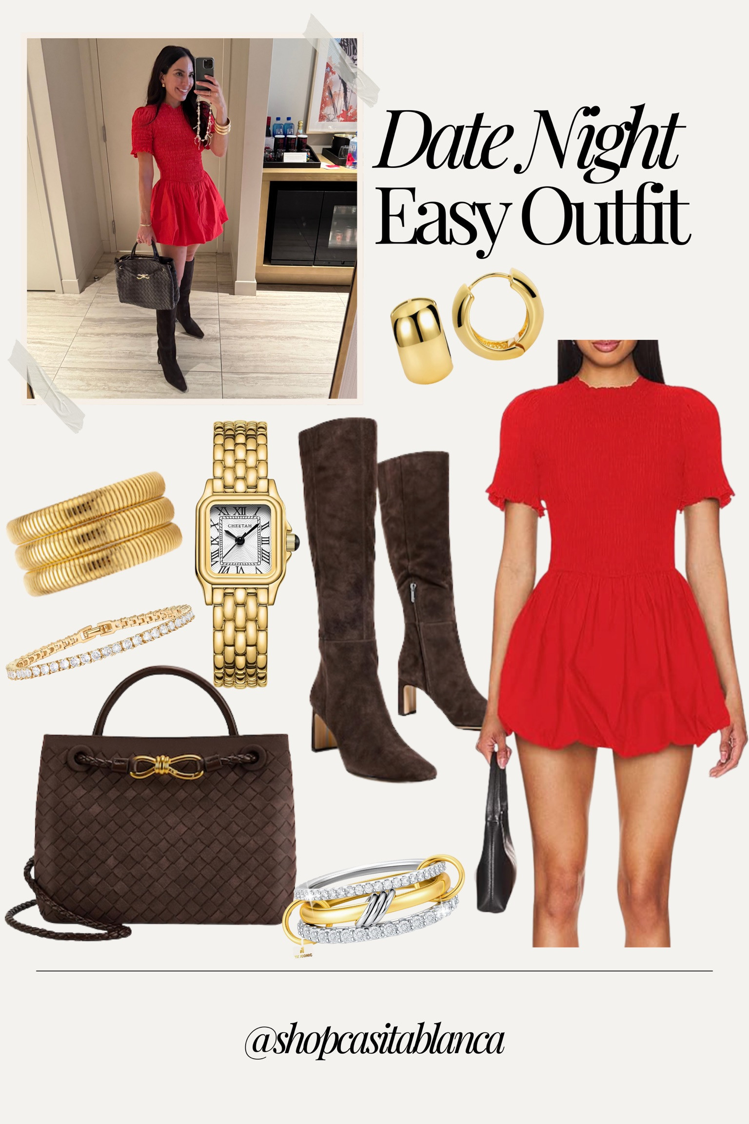 Date night, made easy ❤️

This red mini is the kind of dress that does all the work for you. The silhouette is flattering, the color makes a statement, and it pairs perfectly with rich brown boots and a woven handbag for that elevated, romantic feel.

I layered on gold hoops, a classic watch, and a stacked bracelet moment to keep it timeless but bold. It’s feminine, polished, and effortless all at once.

#DateNightLook #EasyOutfit #AmazonFinds #RomanticStyle #ElevatedBasics #NightOutStyle 

 #LTKSeasonal #LTKBeauty