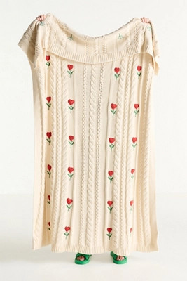 Cable-Knit Icon Floral Throw Blanket | Anthropologie (US)