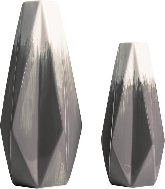 TERESA'S COLLECTIONS Geometric Modern Ceramic Vase, Home Décor Accents, Grey and White Vase for ... | Amazon (US)