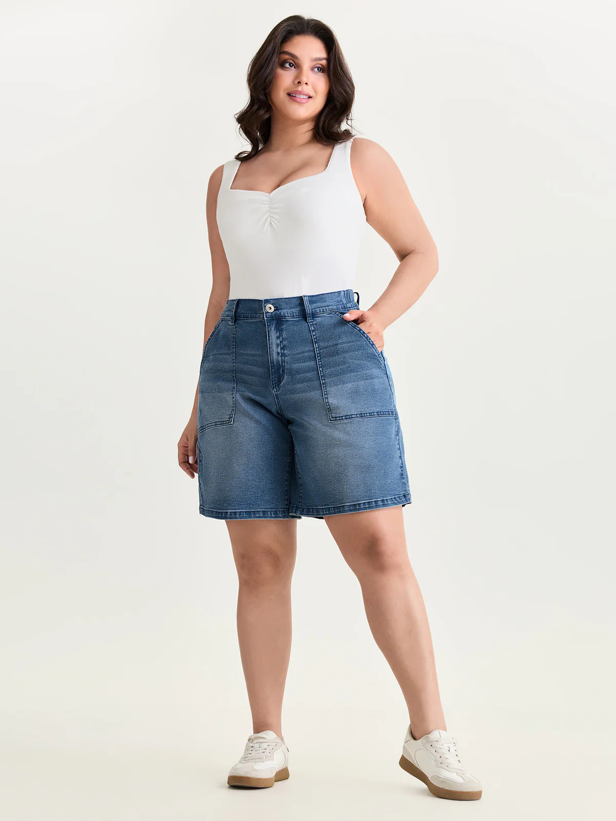 Stretchy Elastic Back Waistband Denim Shorts | Bloomchic