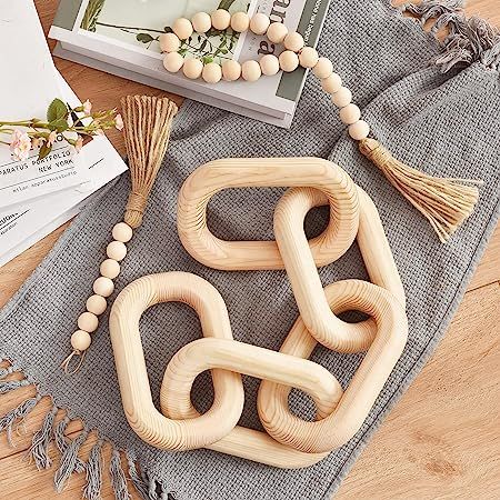 GENMOUS & CO. Wooden Chain Home Decor Farmhouse Decorative 5-Link Chain Decor Hand-Carved Wood Cr... | Amazon (US)