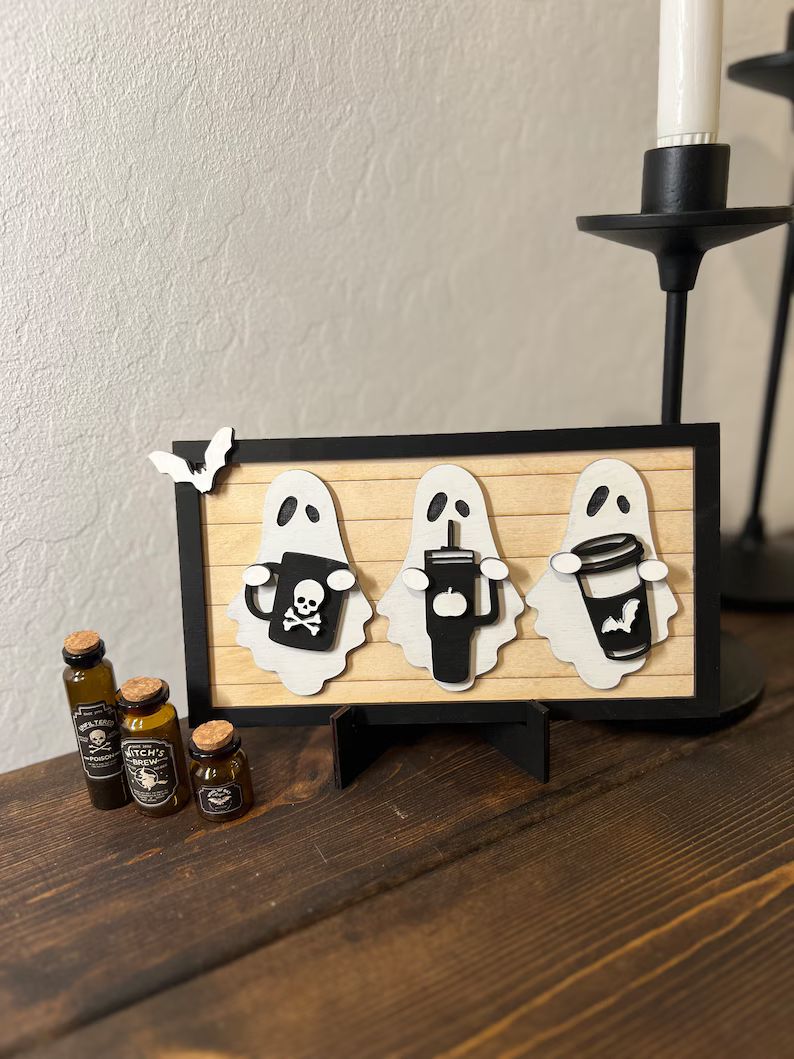 3-D Ghosts Holding Drinks, Coffee Bar Decor, Tiered Tray, Fall Decor, Halloween, Spooky - Etsy | Etsy (US)