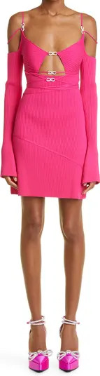 Mach & Mach Crystal Bow Ribbed Cutout Long Sleeve Sweater Dress | Nordstrom | Nordstrom