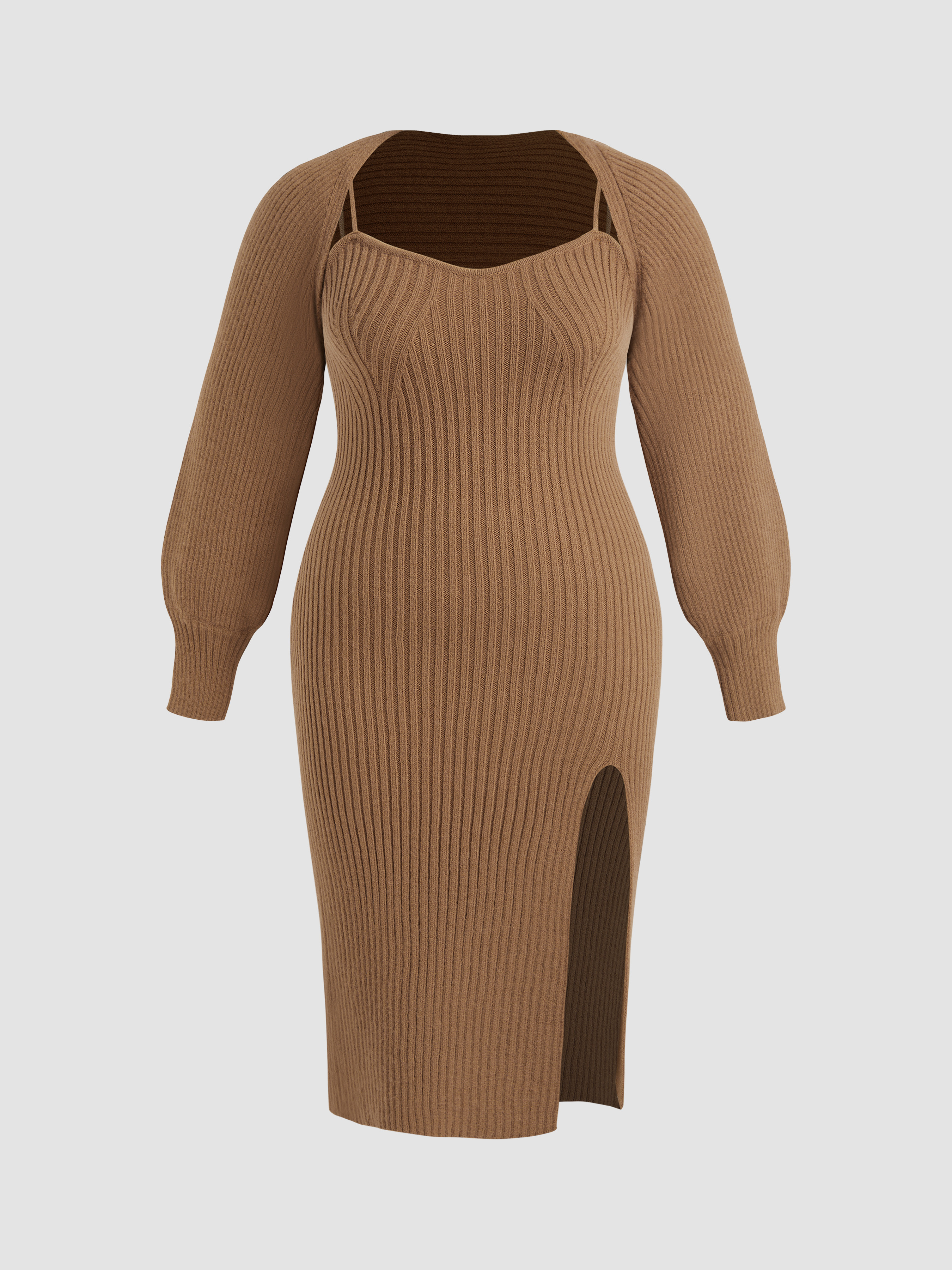 Knit Fabric Knit Solid Cami Split Midi Dress & Crop Top Curve & Plus | Cider