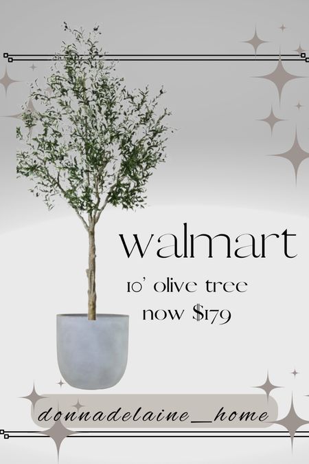 A 10’ olive tree for a fabulous price! Perfect for a high ceiling..or outside. 
Walmart find, budget friendly