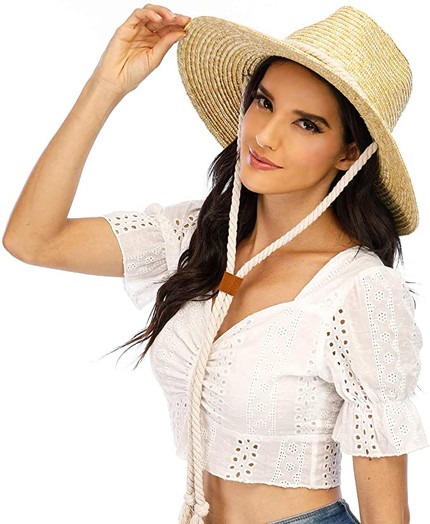 Click for more info about FEMSÉE Straw Beach Hat - Sun Hats for Women and Men Flat Top Classic Boater Hat