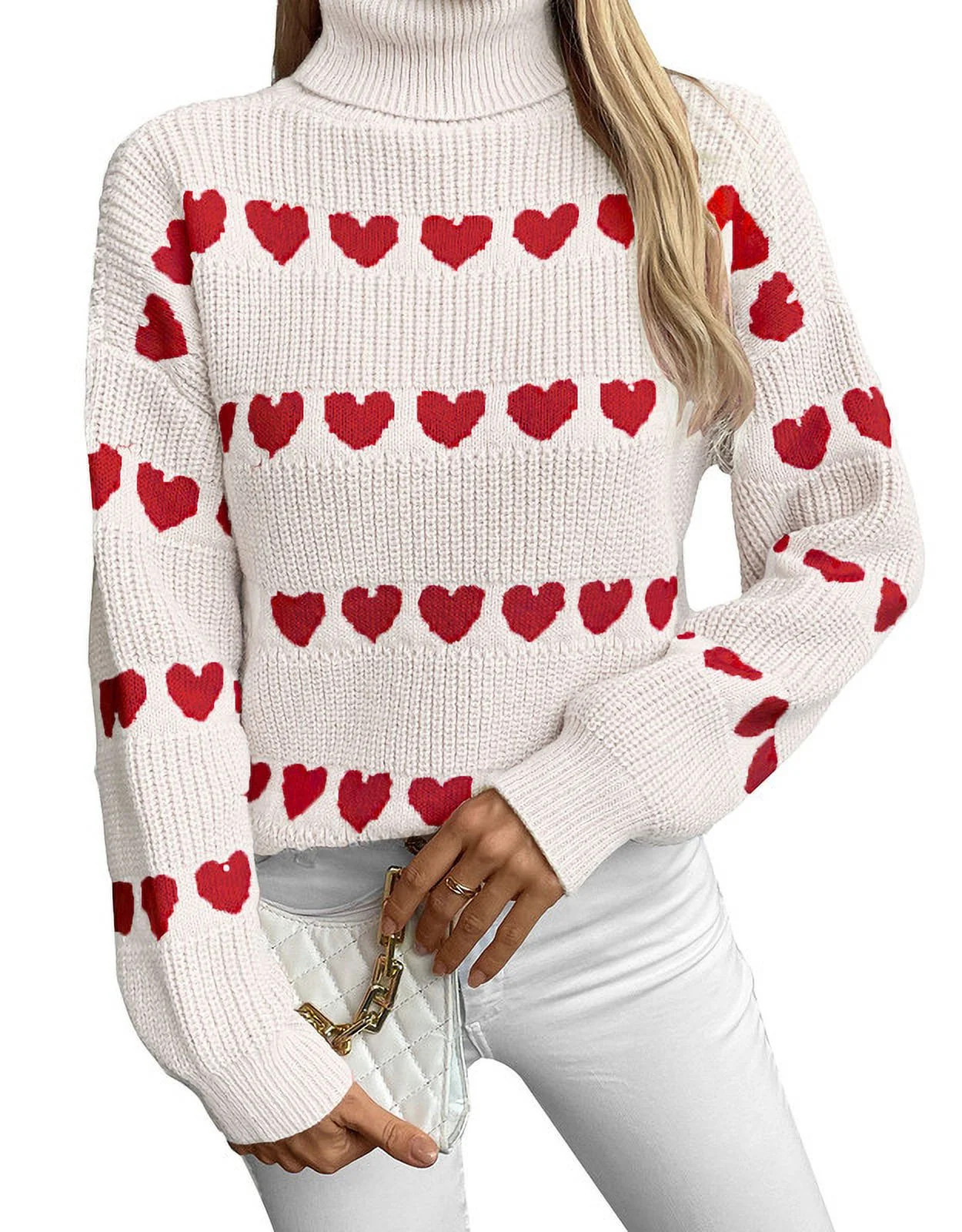 Valentine Sweaters for Women Lady Cute Lovely Heart Sweater Knited Warm Turtleneck Sweaters Sherm... | Walmart (US)