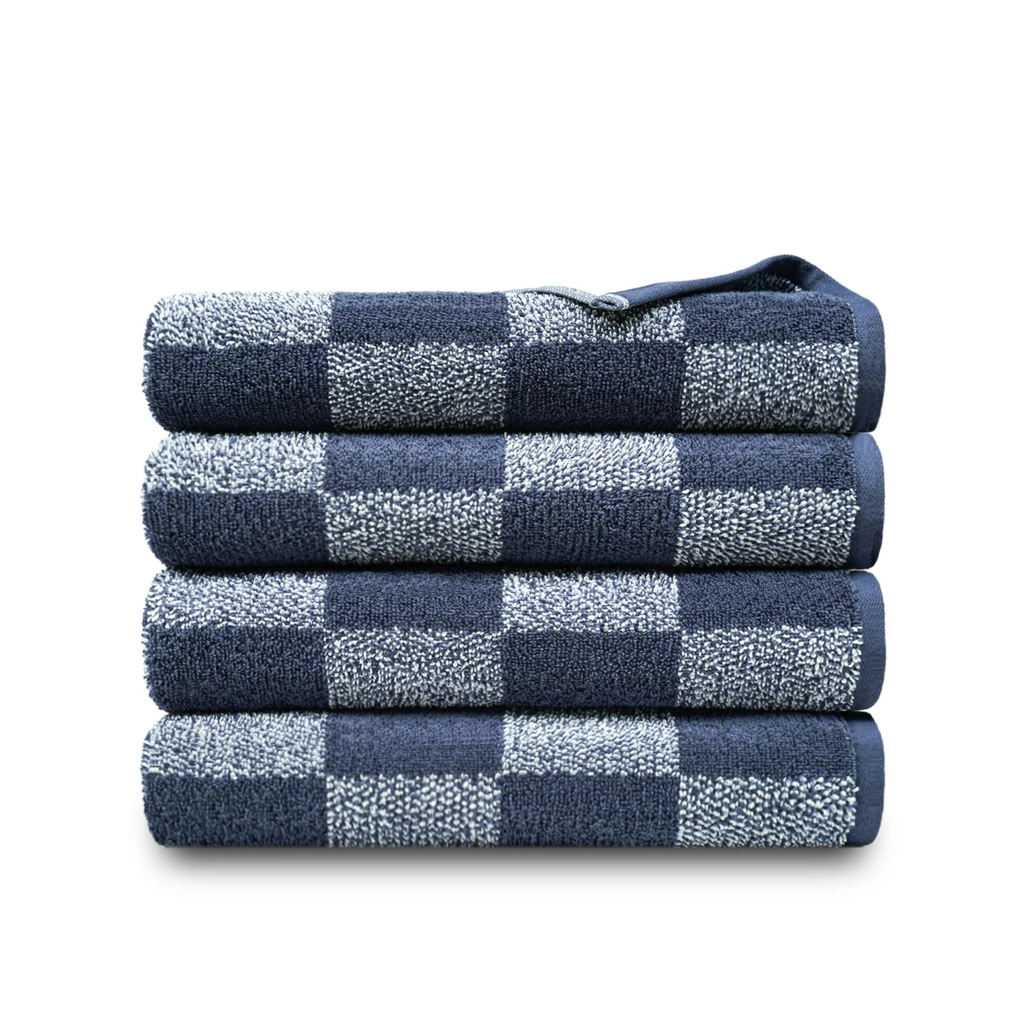 Mainstays Performance Checkered Bath Towel, 54" x 30", Indigo - Pack of 4 | Walmart (US)