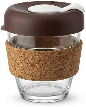 340 ml Reusable Coffee Mug, Glass Mug, Heat Resistant Travel Coffee Mug Made of Glass with Cork Band and Lid, Leak-Proof Travel Coffee Cup with Lid, for Travel, Home, Office (Brown) | Amazon (DE)