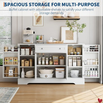 55 Inch Sideboard Buffet Cabinet w/ Storage, Pantry Cabinet, Wooden Credenza Storage Cabinet with Drawer and 4 Doors, Freestanding Coffee Bar | Target