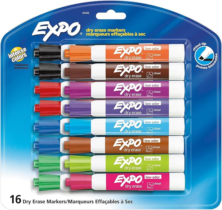 EXPO Low Odor Dry Erase Markers, Chisel Tip, Assorted Colors, 16 Count | Amazon (US)