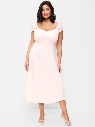 Short-Sleeve Fit & Flare Midi Dress | Old Navy (US)