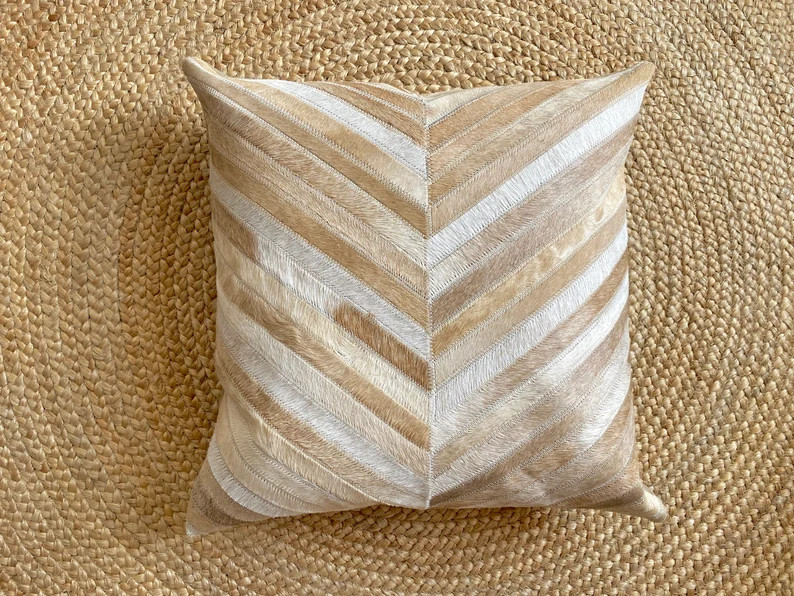 Gorgeous Hair on Cowhide Leather 18x18 Handmade Designer Pillow Beige Tone Patchwork FREE SHIPPIN... | Etsy (US)