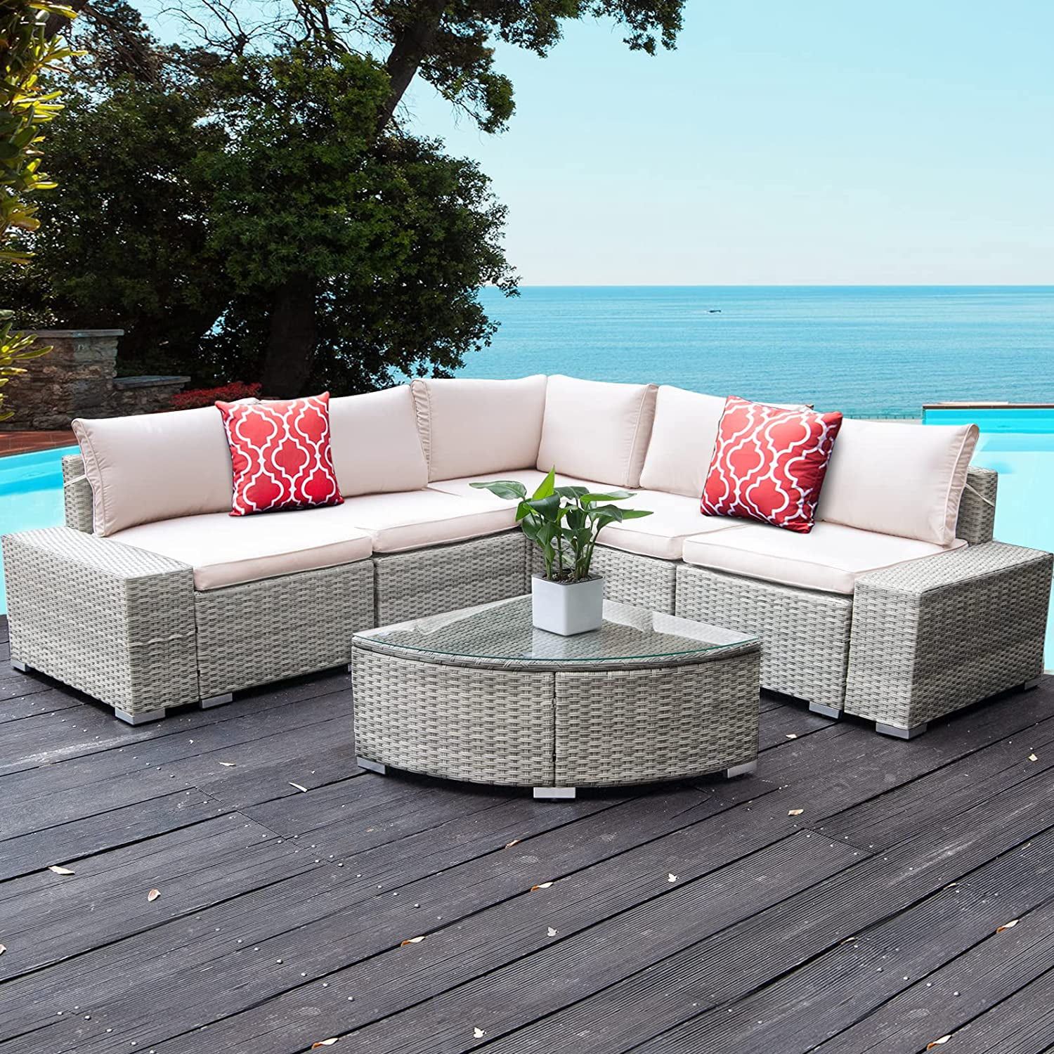 Polar Aurora 6PCS Patio Furniture Set PE Gray Rattan Wicker Sectional Outdoor Sofa Set Outside Co... | Walmart (US)