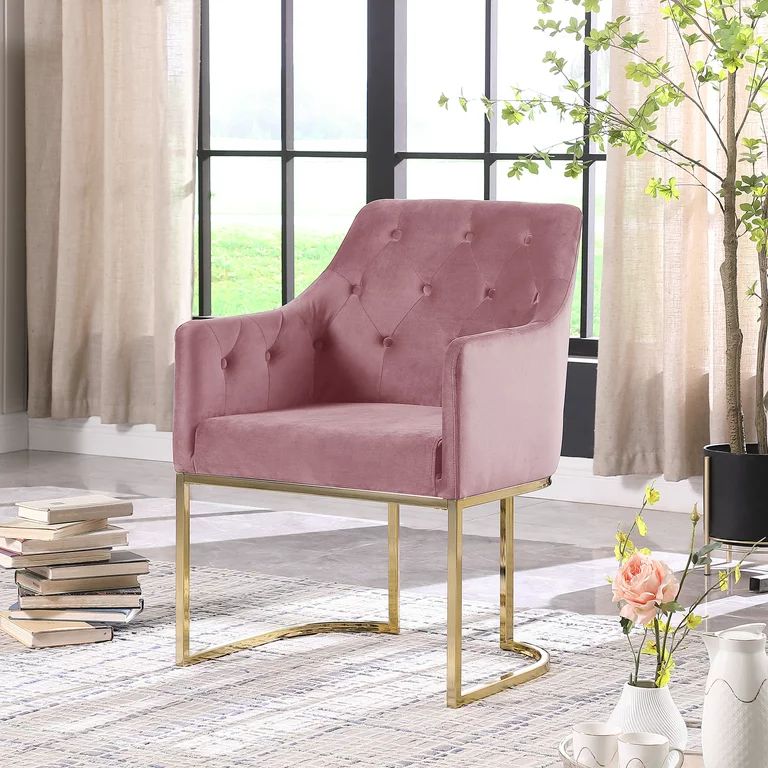 Morden Fort Glam Tufted Accent Chair with Velvet Cushions Pink | Walmart (US)