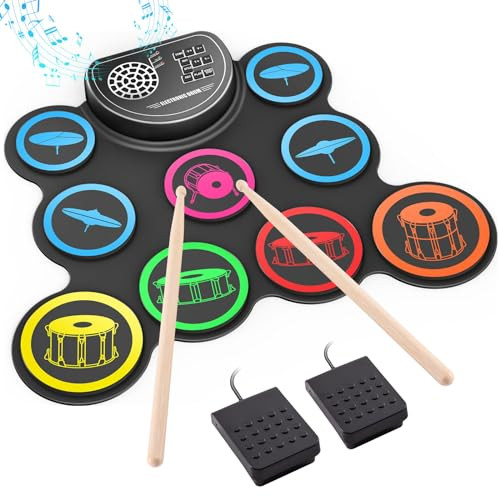 Electronic Drum Set, 9-Drum Practice Pad with Headphone Jack, Roll-up Drum Kit Machine with Built... | Amazon (US)