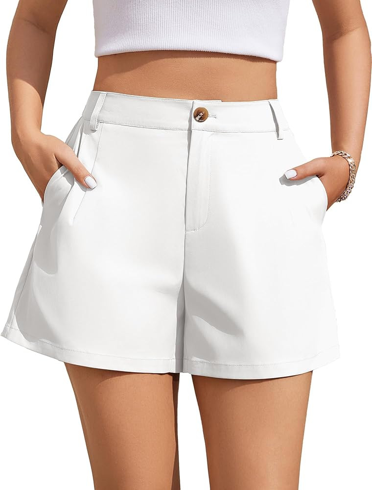 Shorts for Women Pleated Wide Leg High Waisted Casual Business Shorts with Pockets Summer Beach V... | Amazon (US)