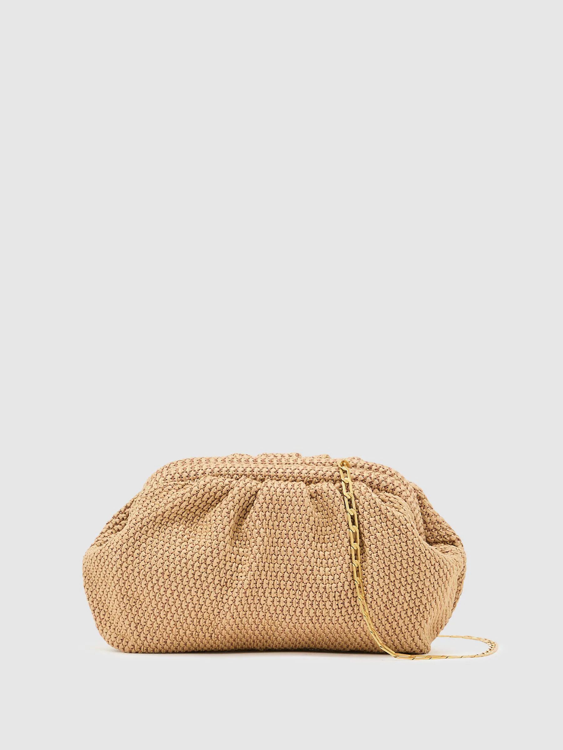 Reiss Reiss Natural Georgia Raffia-Effect Ruched Clutch Bag | Next US
