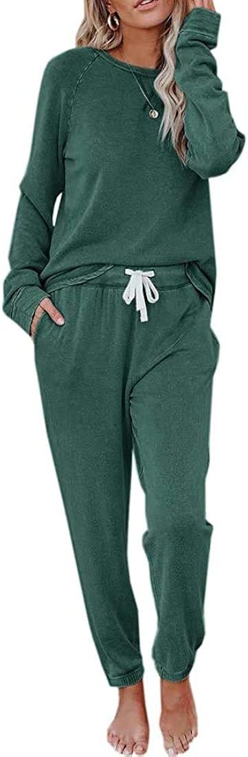 Meikulo Womens Lounge Sets Sweatsuit 2 Piece Loungewear Long Sleeve Crewneck Sweatshirts Sweatpants | Amazon (US)