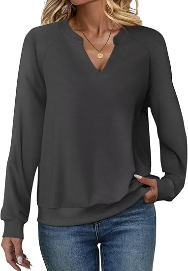 EADINVE Women Casual Long Sleeve V Neck Sweatshirts Cute Loose Fit Lightweight Pullover Tops | Amazon (US)