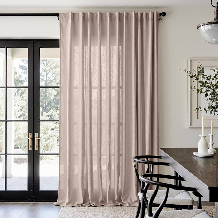 jinchan Taupe Linen Blend Curtain 120 inch Extra Long 1 Panel Extra Long for Sliding Door, Light ... | Amazon (US)