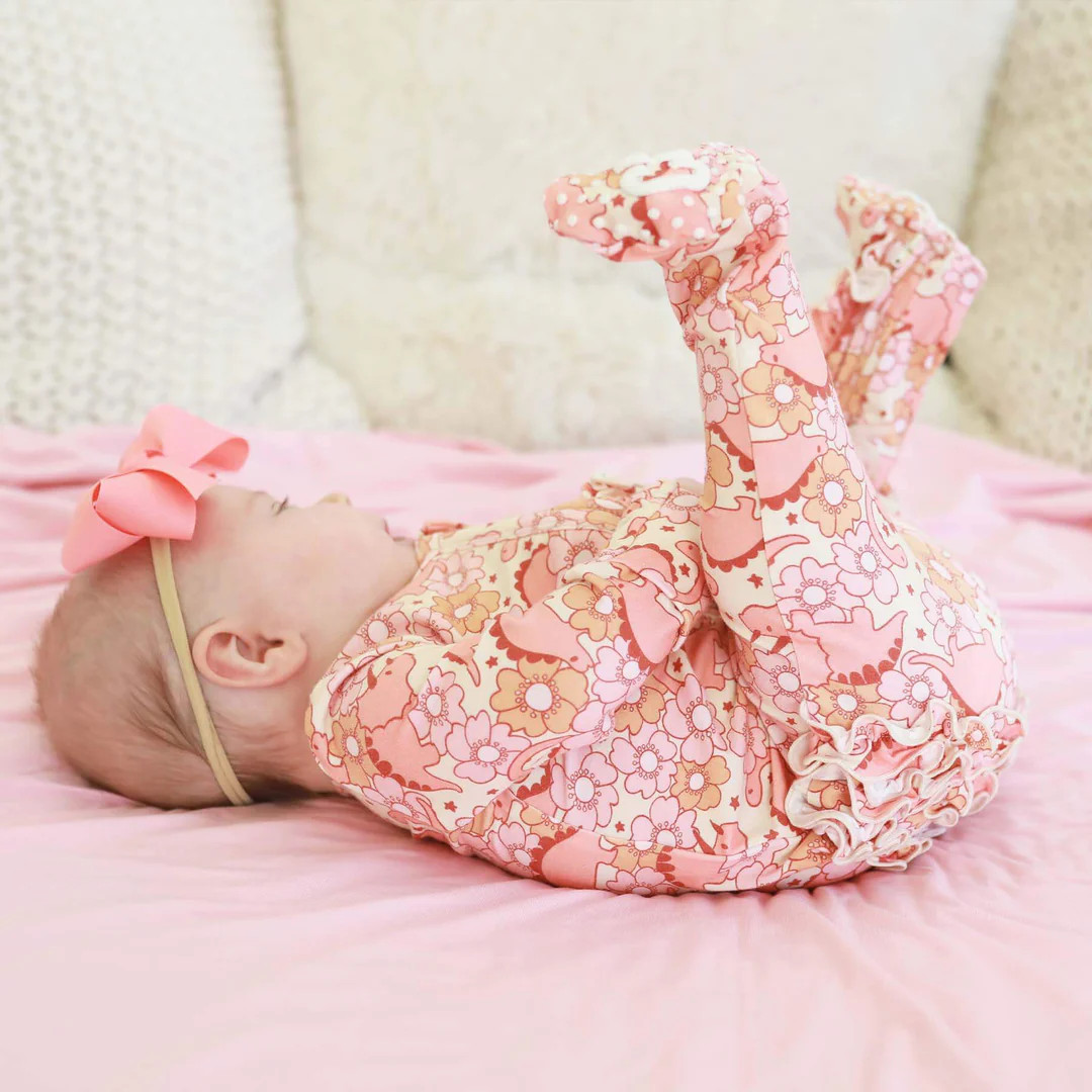 Dino Diva Ruffle Zipper Footie* | Caden Lane