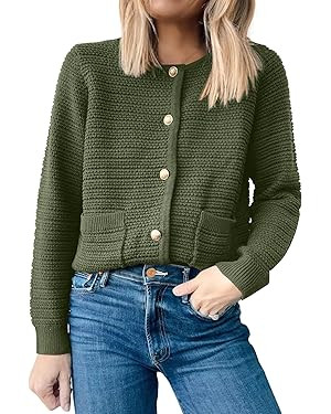 ANRABESS Women's Tweed Knit Cardigan Sweater Casual Long Sleeve Cropped Button Down Lady Jackets ... | Amazon (US)