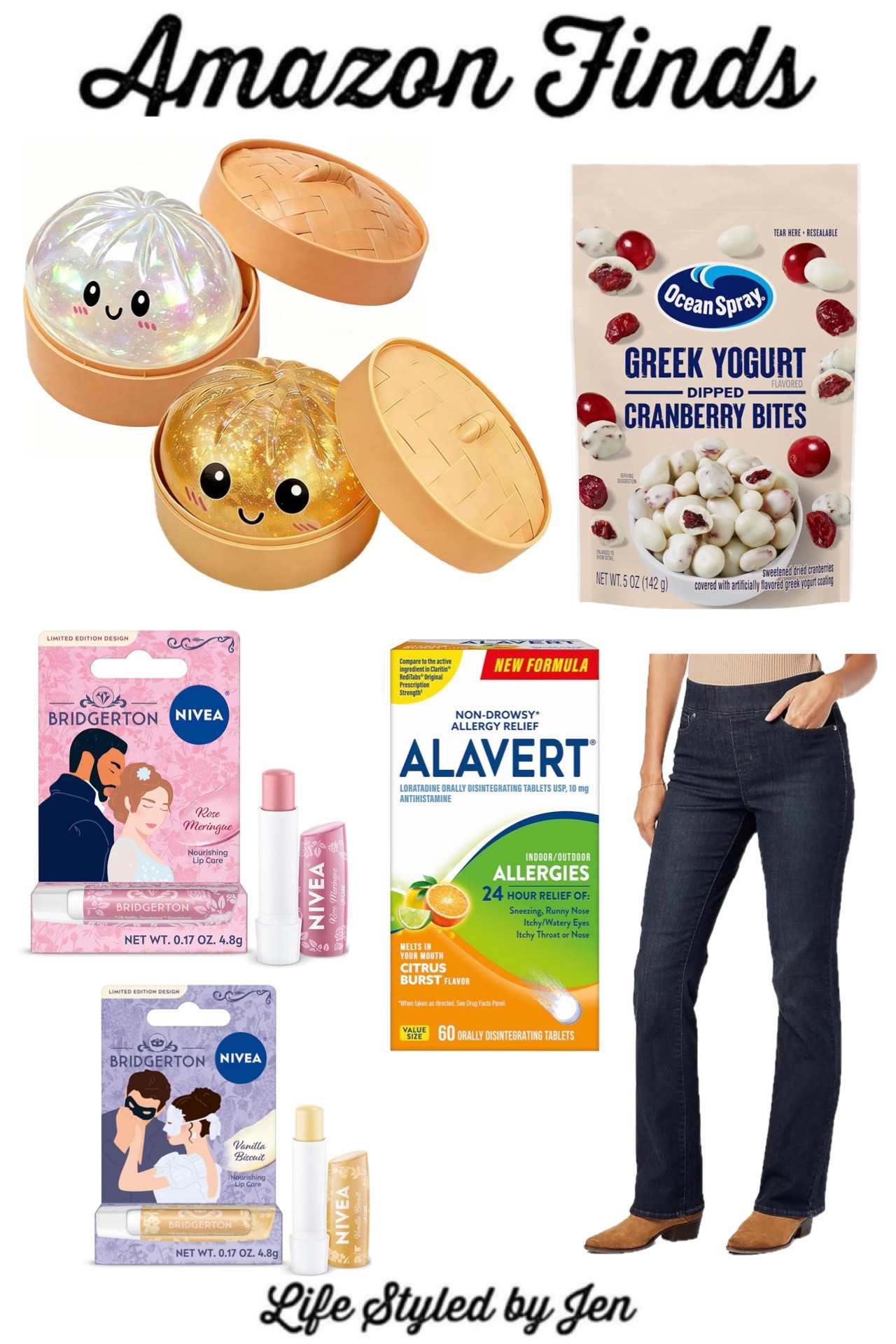 Time for this week’s Amazon Finds - five items from Amazon that are definitely worth checking out! 🎉

✔️ Squishie Dumplings - these squishies are huge with kids right now! The glitter ones are especially THE thing, and this highly rated option is now back in stock. Excellent for kiddo gifting also. 

✔️ Nivea Bridgerton Lip Balms - such pretty new lip balms that are on excellent price! Each themed shade has some slight shimmer to it - perfect for Bridgerton fans (or anyone!)

✔️ Alavert Allergy Medicine - my whole family deals with seasonal allergies, and this is a generic, super affordable version of Claritin that we swear by. My local pharmacist introduced me to it years ago, and we’ve had it work super well for all of us. This just dissolves in your mouth and is super easy to take for allergy relief.

✔️ Ocean Spray Greek Yogurt Cranberries - if you’ve never tried these, they are so delicious! I’m not a big cranberry person, but I enjoy dried cranberries, and these are so good - and on the healthier side. Hard to find but Amazon has them available for a great price!

✔️ Levi Strauss Signature Pull On Bootcut Jeans - I’m such a jean’s person, and my pairs of Levi’s are always a favorite. 👖 Recently discovered this pull on option that is so incredibly comfy 🙌🏻 Such a flattering fit available in tons of wash options at a fantastic price.

#amazon #amazonfinds

#LTKHome #LTKSaleAlert #LTKselfcare