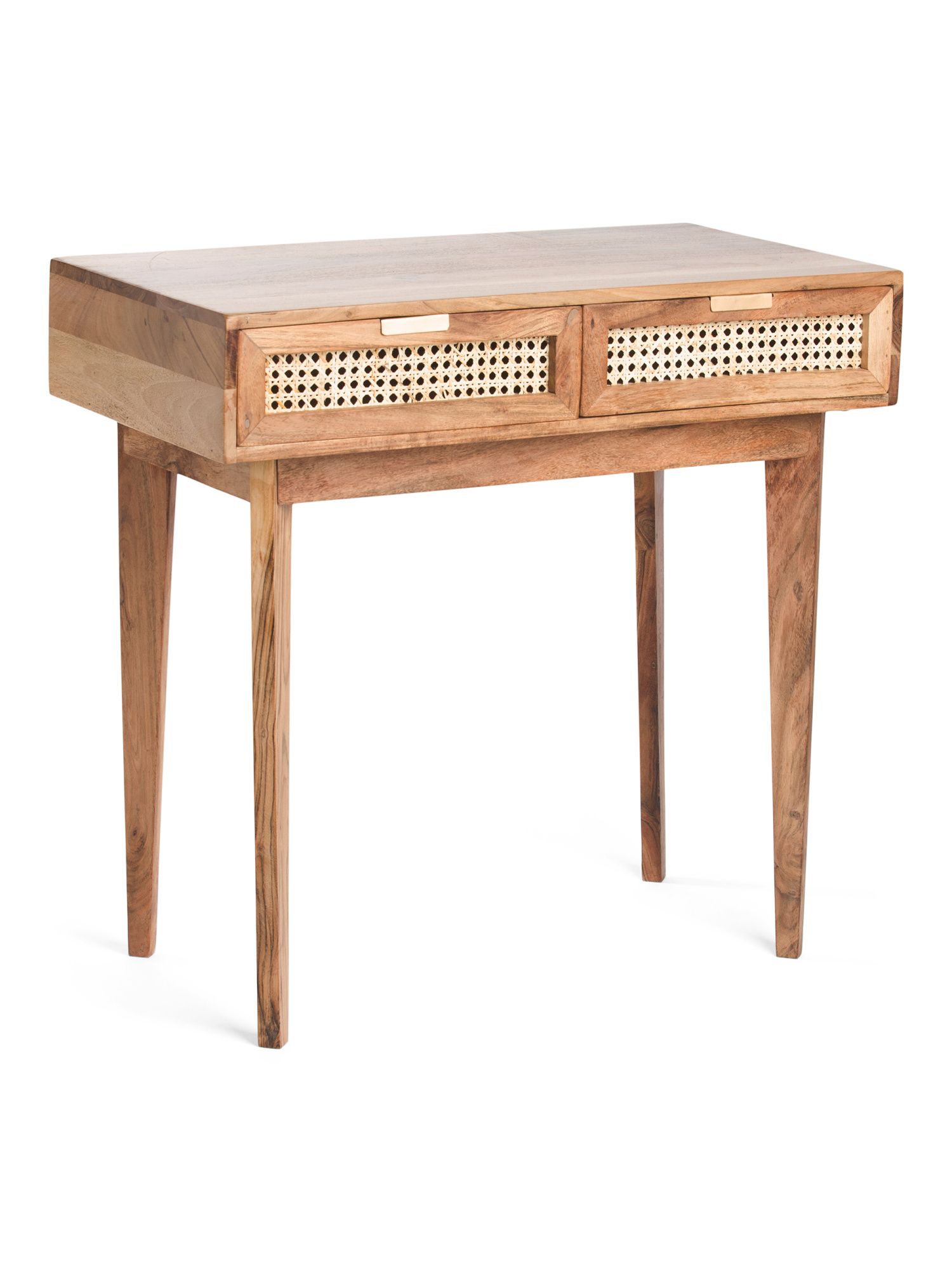 2 Drawer Acacia Wood Cane Desk | TJ Maxx