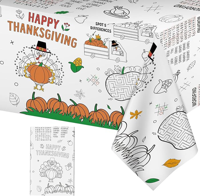 Happy Thanksgiving Coloring Tablecloth for Kids-Giant Thanksgiving Paper Activity Table Cover, Ju... | Amazon (US)