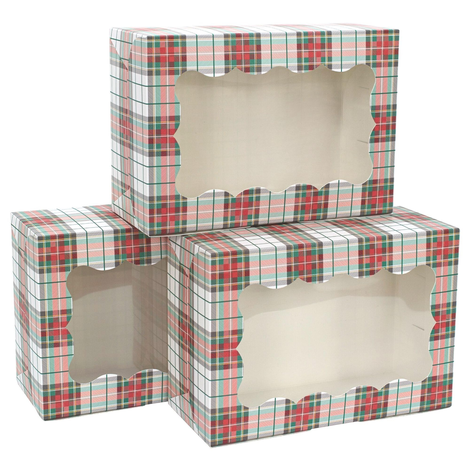 Christmas Cookie Boxes - 12 Pack - White & Red Tartan Plaid Bakery Gift Box with Window - Perfect... | Amazon (US)