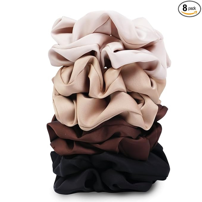 Satin Scrunchies for Women – 8PCS Neutral Silk Hair Ties Set (Black, Blonde, Dark Brown, Light ... | Amazon (US)