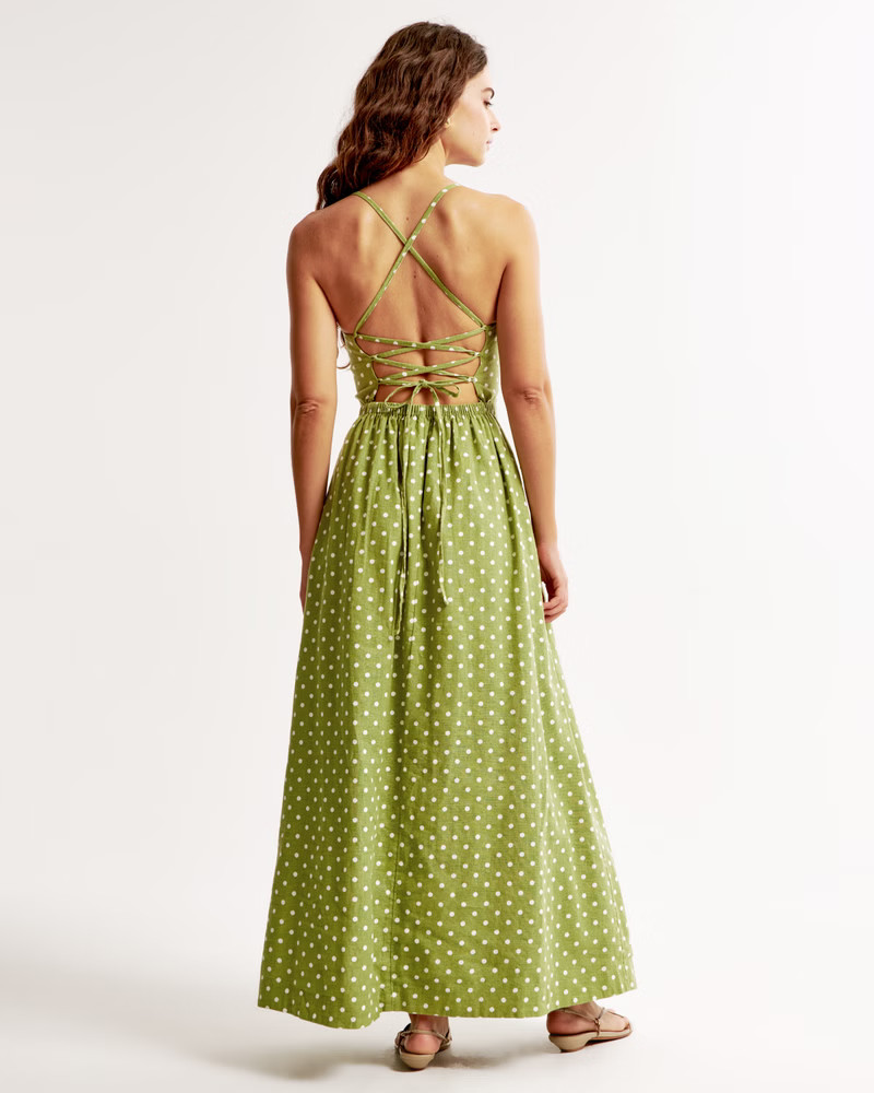 Women's Lace-Up Linen-Blend Maxi Dress | Women's Dresses & Jumpsuits | Abercrombie.com | Abercrombie & Fitch (US)