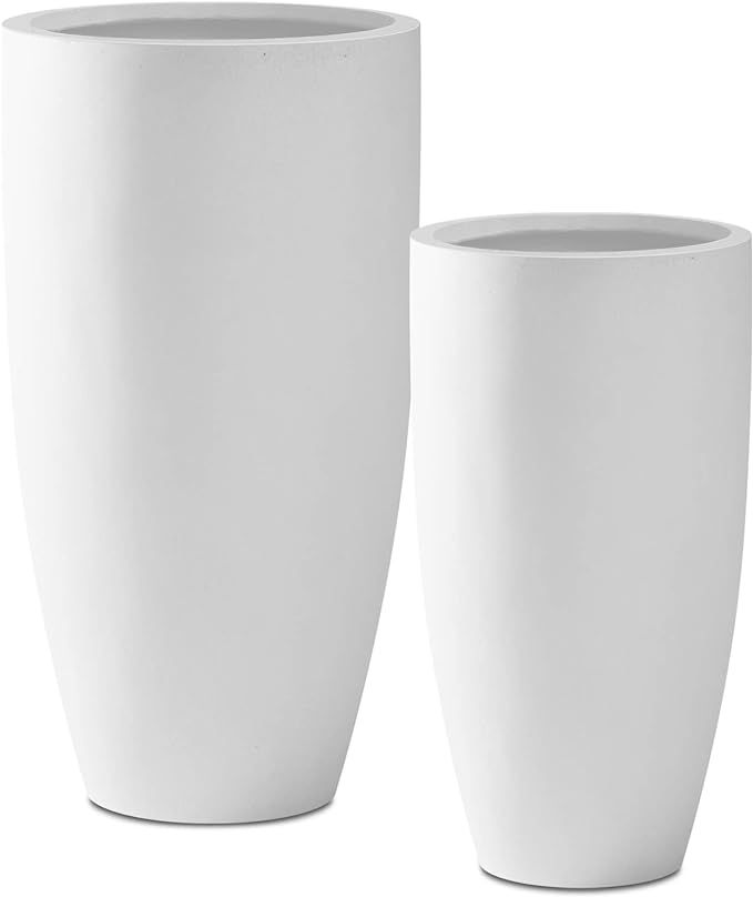 Kante 31.4" and 23.6" H Pure White Concrete Tall Planters (Set of 2), Large Outdoor Indoor Decora... | Amazon (US)