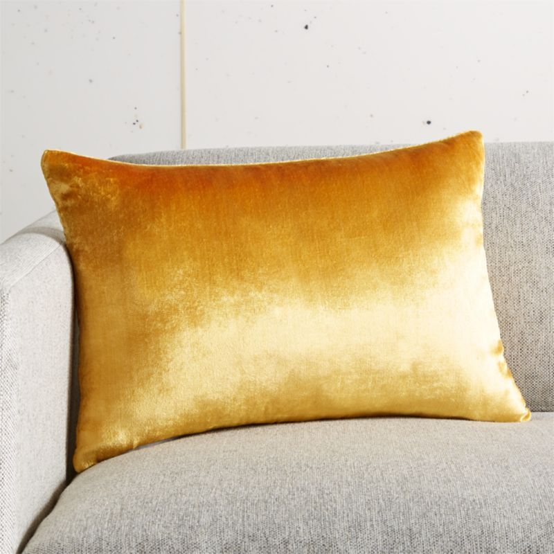 18"x12" Viscose Mustard Velvet Pillow | CB2 | CB2