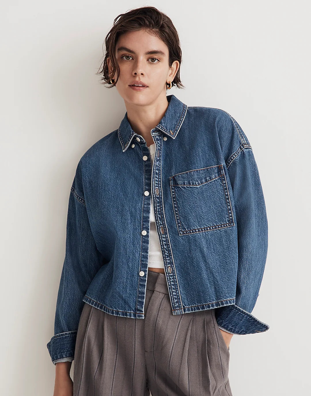 Denim Oversized Button-Down Shirt in Sander Wash | Madewell