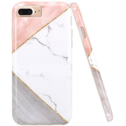 iPhone 7 Plus Case, iPhone 8 Plus Case, JAHOLAN Pink Geometric White Marble Design Clear Bumper TPU  | Amazon (US)