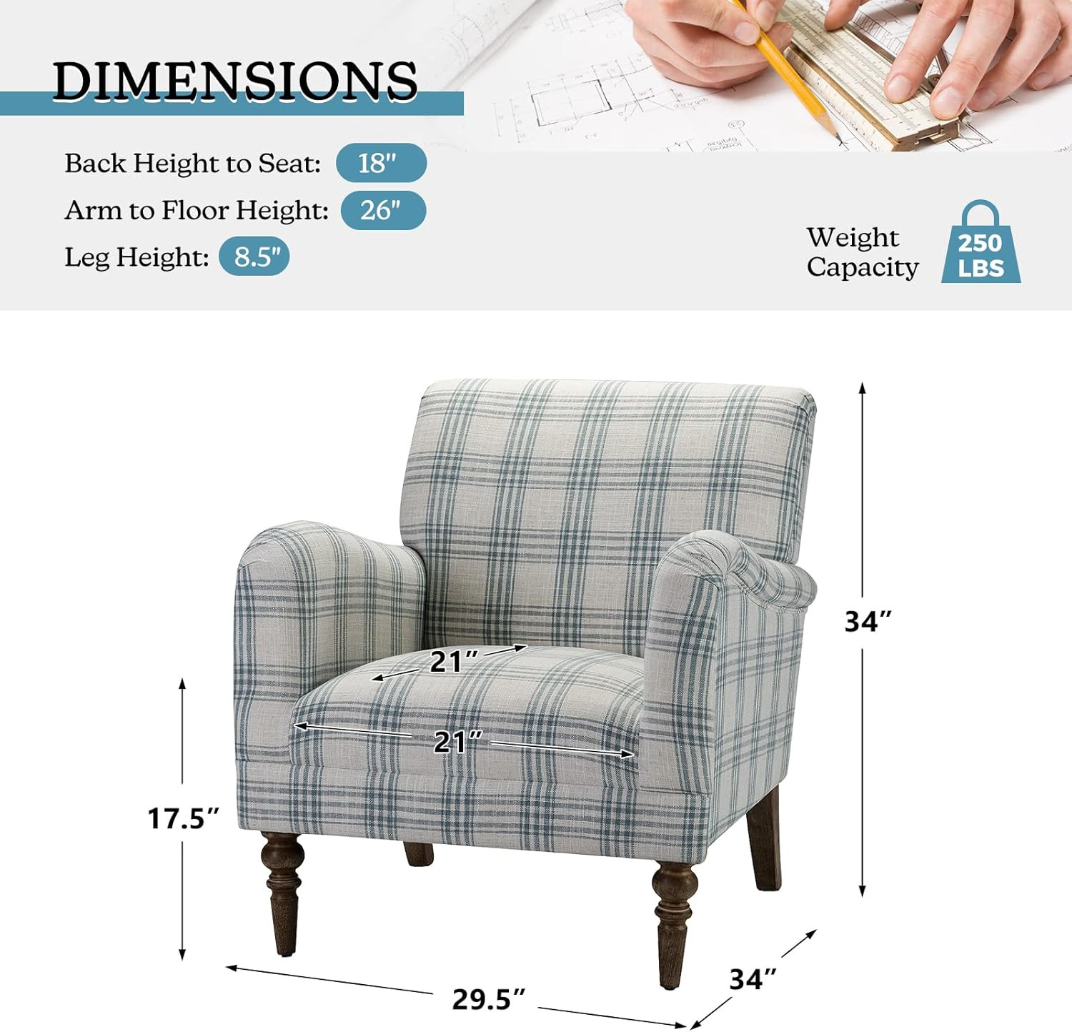 HULALA HOME Modern Accent Chair with Arms and Wooden Legs, Comfy Upholstered Armchair for Living ... | Amazon (US)