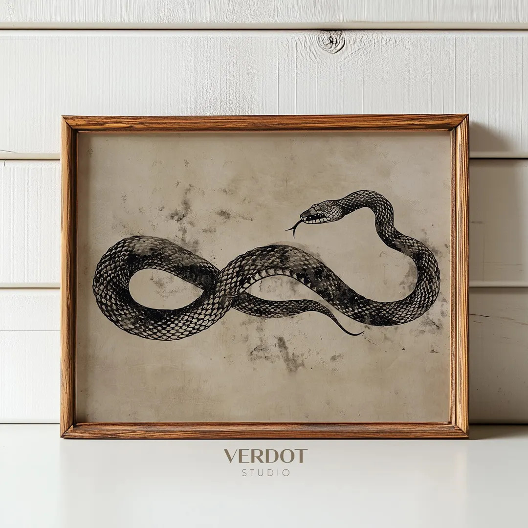 Vintage Snake Halloween Print, Printable Wall Art, Neutral Fall Drawing, Rustic Halloween Decor, ... | Etsy (US)
