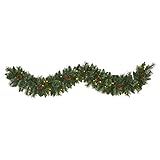 Nearly Natural 6ft. White Mountain Pine Artificial Garland with 35 White Warm LED Lights and Pinecon | Amazon (US)