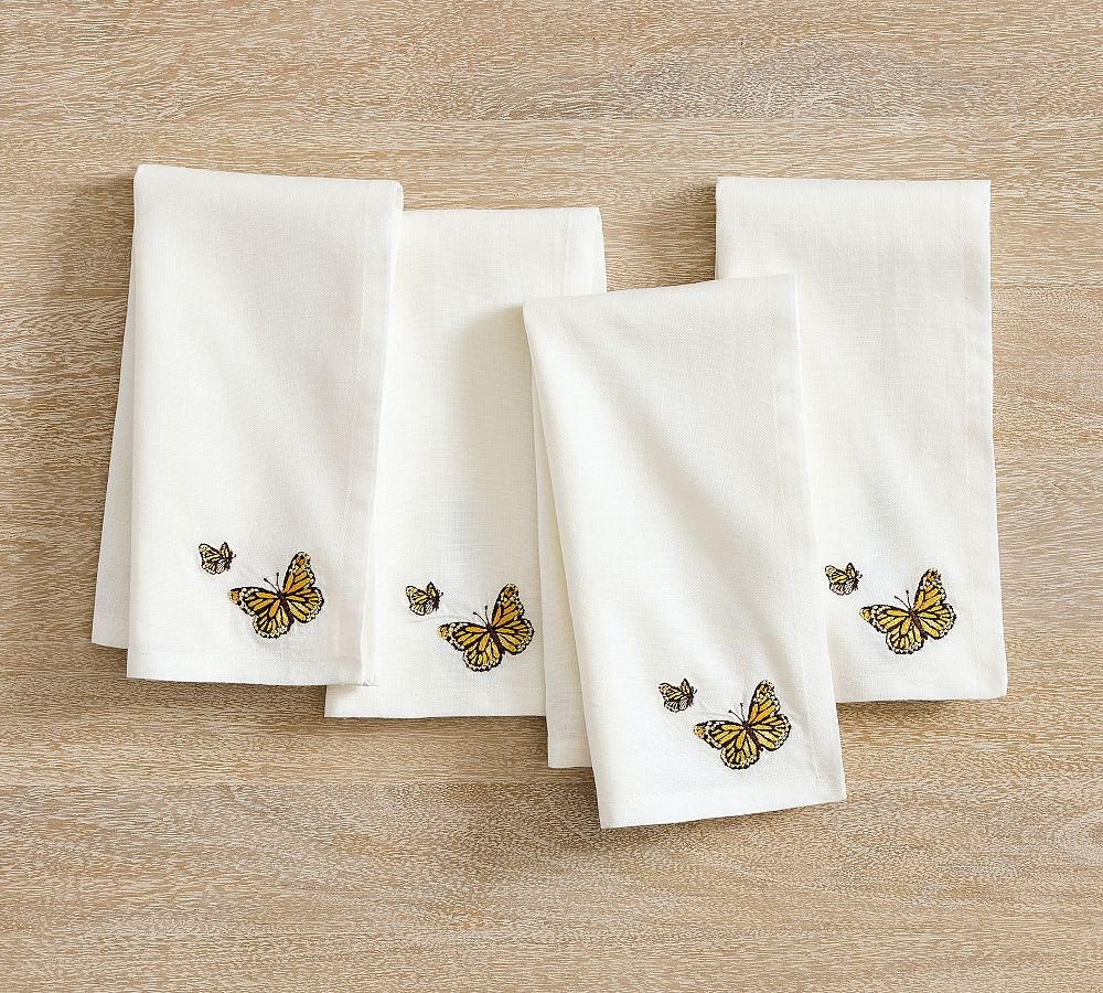 Embroidered Butterfly Cotton Napkins - Set of 4 | Pottery Barn (US)
