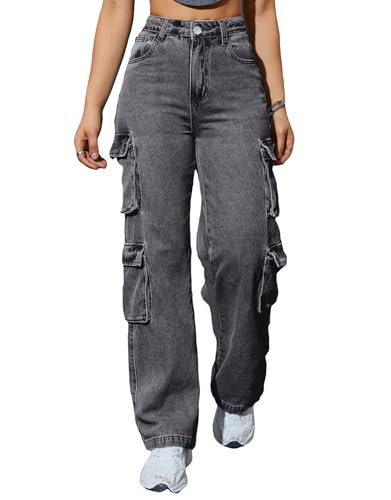 Kedera Cargo Pants Women High Waist, Baggy Cargo Jeans with Pocket Baggy Jogger Relaxed Y2K Pants Fashion Jeans Grey | Amazon (US)