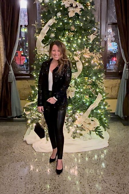 Holiday party… READY!
This sequin jacket looks amazing with faux leather pants! Shop my entire outfit and be holiday ready too! 

#LTKover40 #LTKparties #LTKHoliday