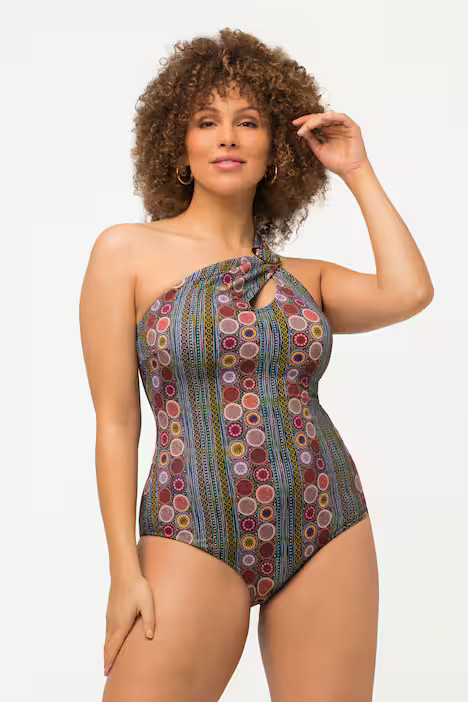 Stripes and Dots Print One Piece Asymmetrical Swimsuit | Swimsuits | Swimwear | Ulla Popken - US & CA