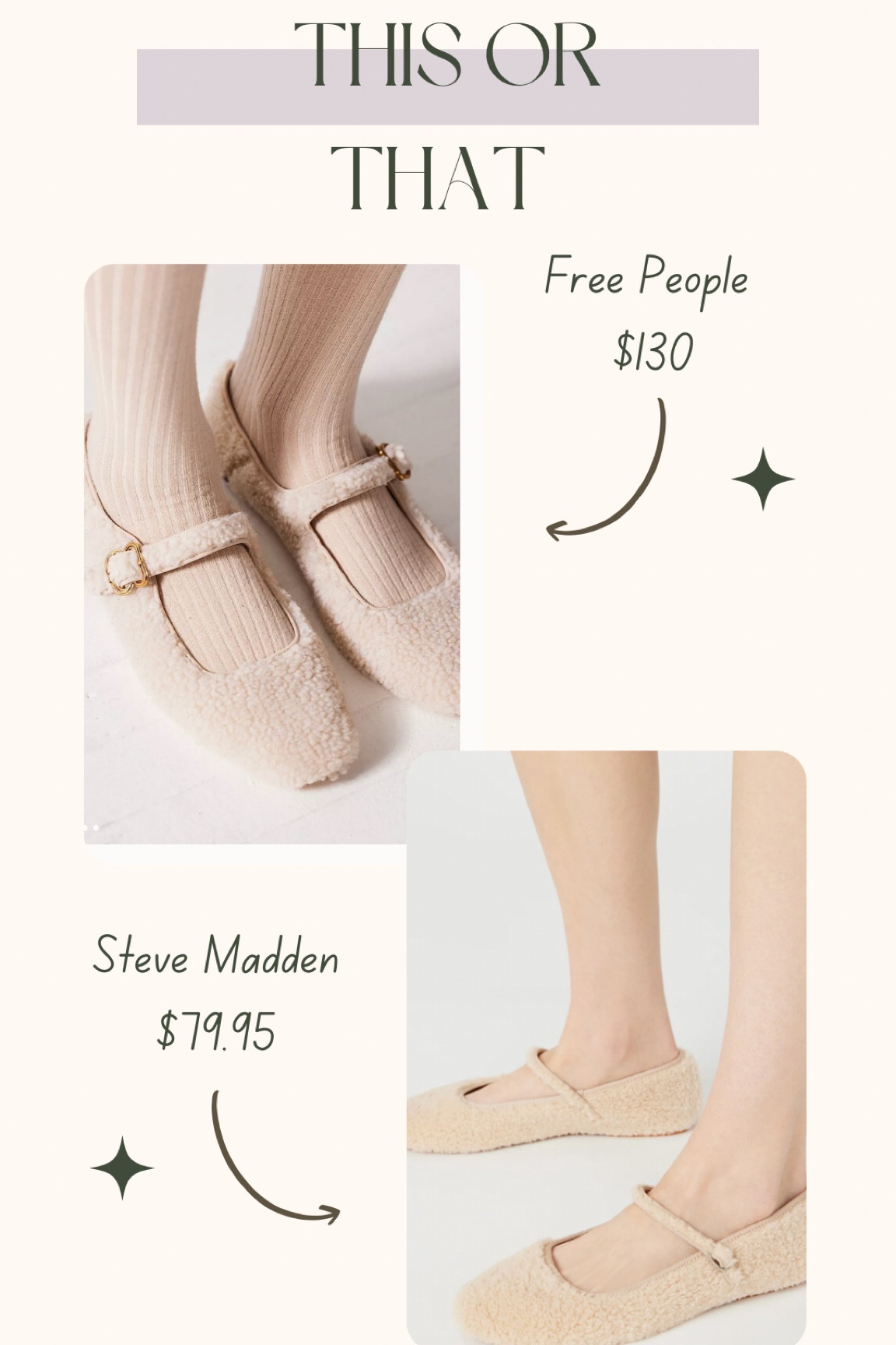 This or that — Free People vs Steve Madden — same look for less — get the look — Sherpa flats — ballet flats — trending — holiday style — winter fashion 

#LTKshoecrush #LTKHoliday #LTKGiftGuide