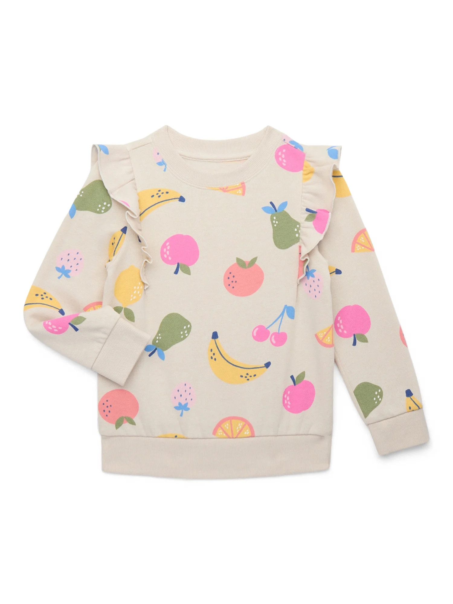 Wonder Nation Toddler Girls Printed Ruffle Sweatshirt, Sizes 12M-5T | Walmart (US)