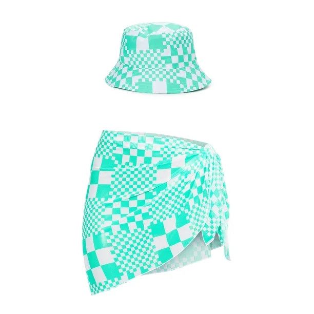 No Boundaries Juniors' Check Bucket Hat and Sarong Set, 2-Piece | Walmart (US)