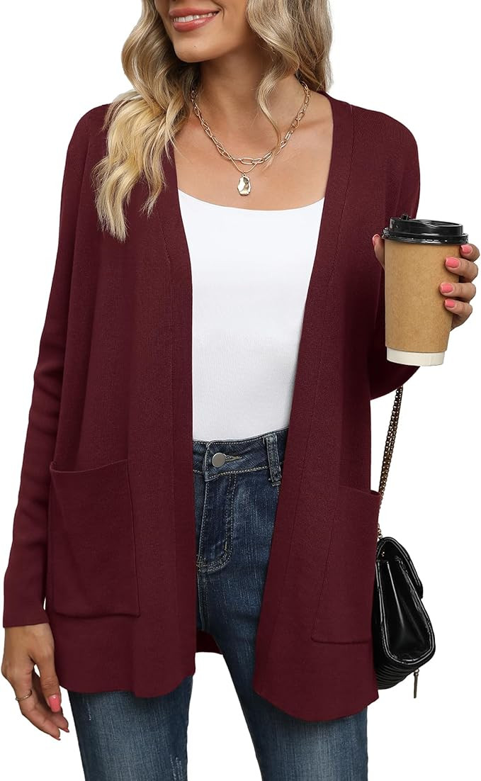LILBETTER Womens Casual Lightweight Long Sleeve Open Front Cardigan Sweaters with Pockets | Amazon (US)